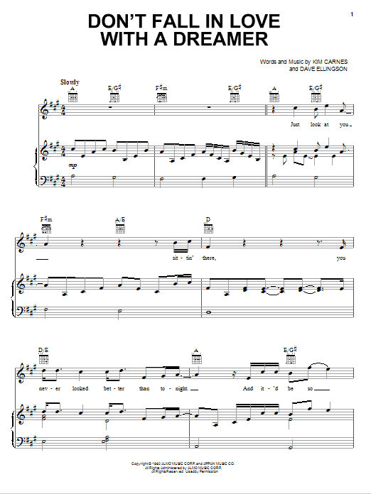 Learn to play Kenny Rogers & Kim Carnes Don't Fall In Love With A Dreamer sheet music for Guitar Chords/Lyrics in minutes. Price: 4.4900$ Kenny Rogers & Kim Carnes Don't Fall In Love With A Dreamer sheet music notes and chords arranged for Guitar Chords/Lyrics