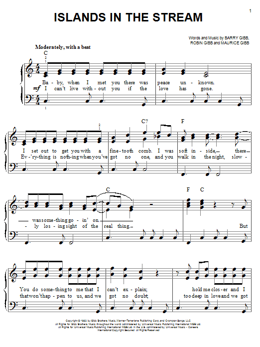 Kenny Rogers and Dolly Parton Islands In The Stream sheet music notes and chords. Download Printable PDF.