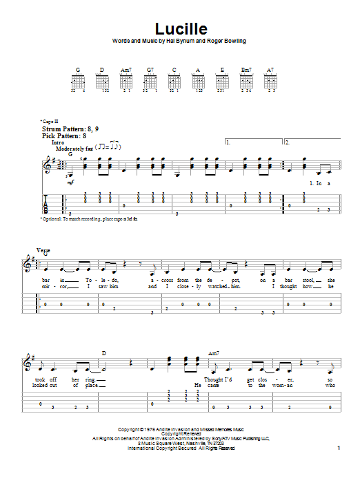 Kenny Rogers Lucille sheet music notes and chords. Download Printable PDF.