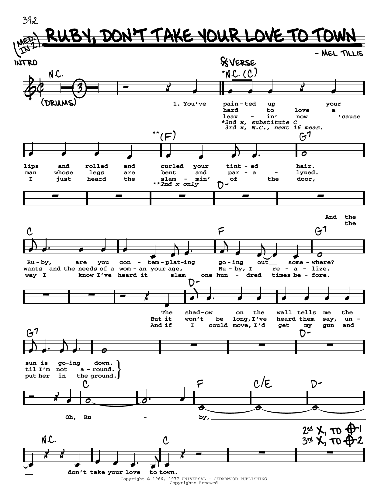 Kenny Rogers Ruby, Don't Take Your Love To Town sheet music notes and chords. Download Printable PDF.