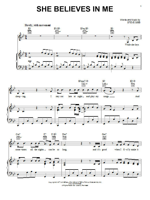 Kenny Rogers She Believes In Me sheet music notes and chords. Download Printable PDF.