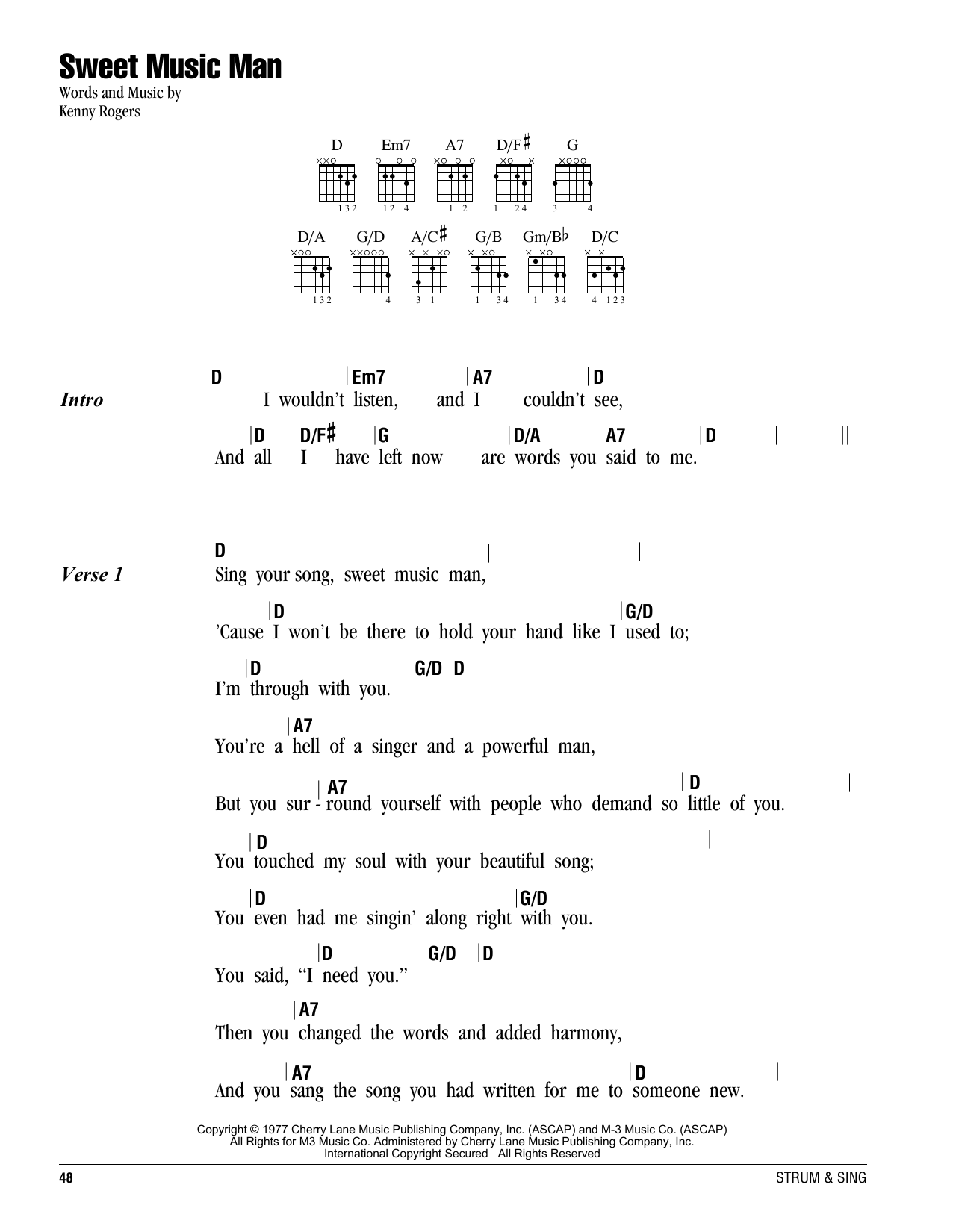 Kenny Rogers Sweet Music Man sheet music notes and chords. Download Printable PDF.