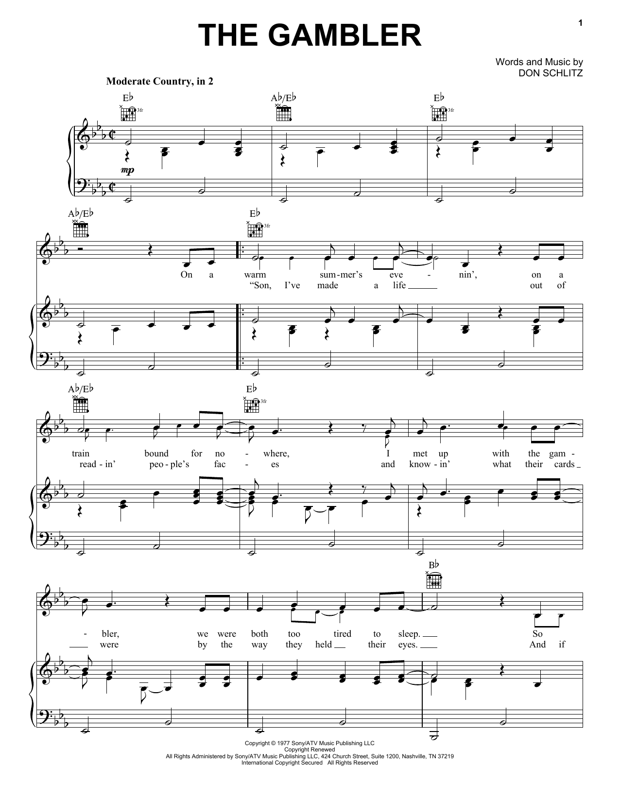 Kenny Rogers The Gambler sheet music notes and chords. Download Printable PDF.