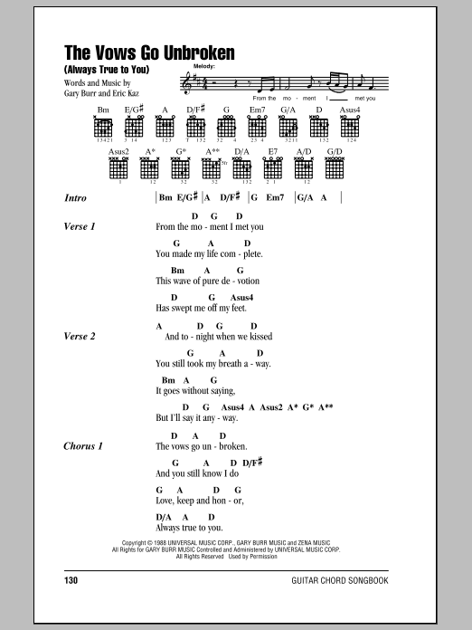 Kenny Rogers The Vows Go Unbroken (Always True To You) sheet music notes and chords. Download Printable PDF.