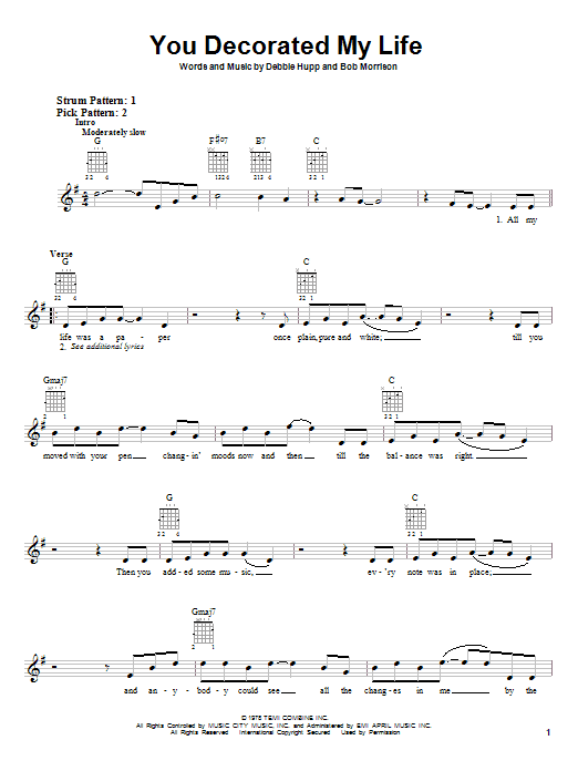 Kenny Rogers You Decorated My Life sheet music notes and chords. Download Printable PDF.