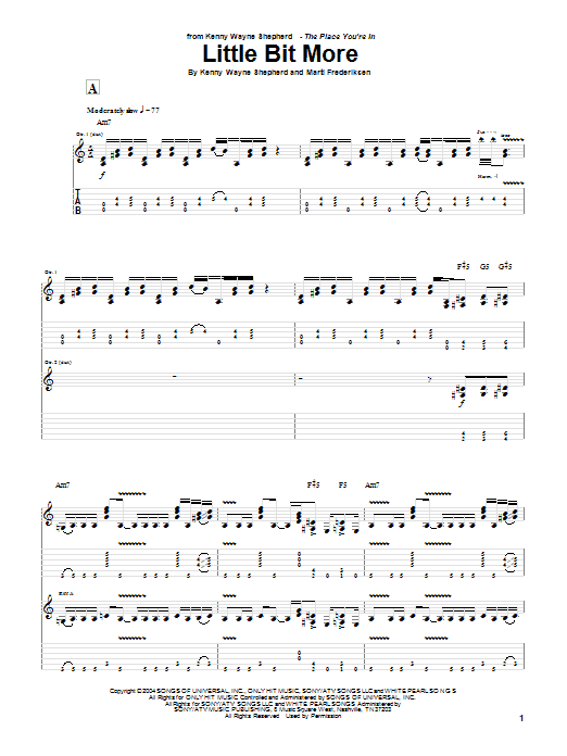Learn to play Kenny Wayne Shepherd Little Bit More sheet music for Guitar Tab in minutes. Price: 7.8900$ Kenny Wayne Shepherd Little Bit More sheet music notes and chords arranged for Guitar Tab