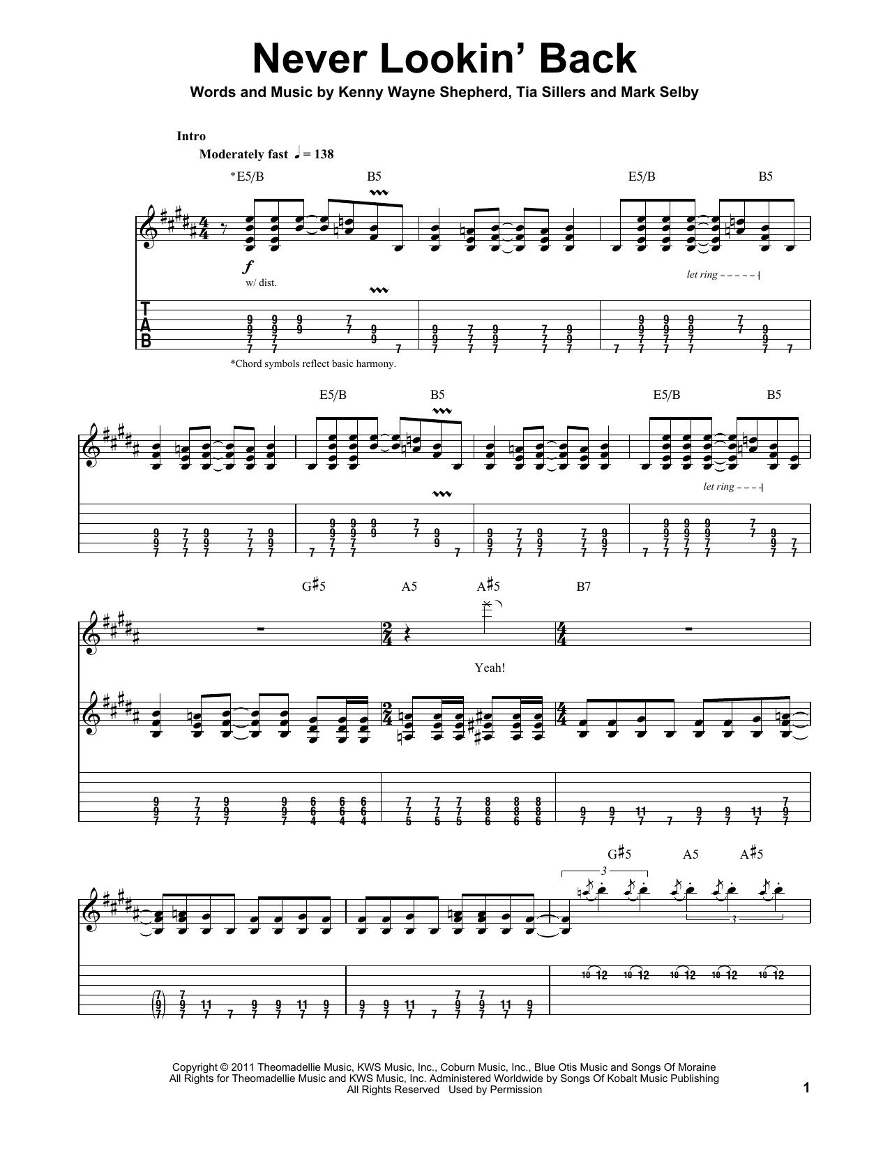 Kenny Wayne Shepherd Never Lookin' Back sheet music notes and chords. Download Printable PDF.