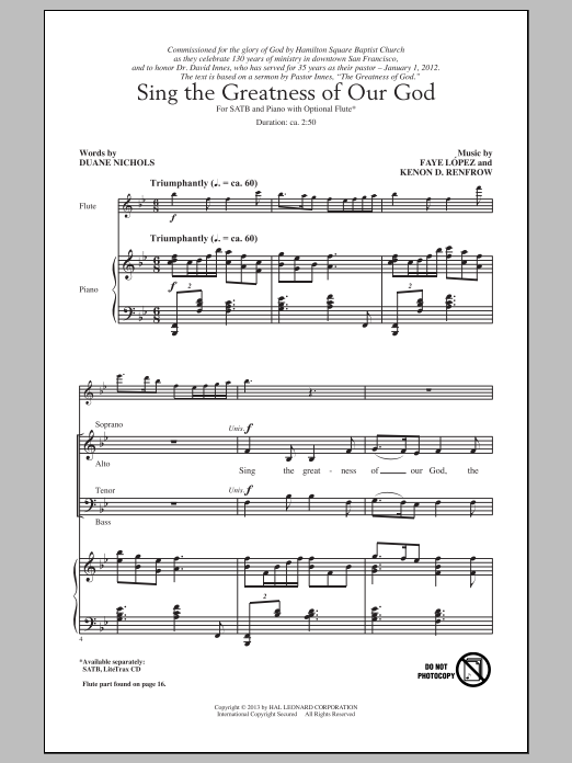 Kenon D. Renfrow Sing The Greatness Of Our God sheet music notes and chords. Download Printable PDF.