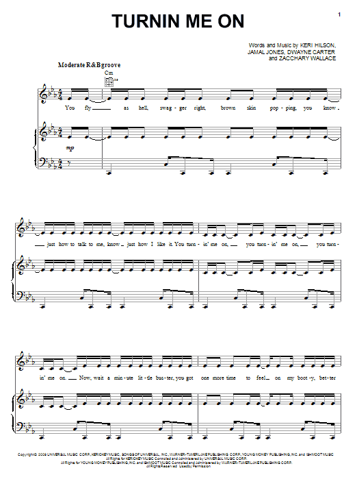 Learn to play Keri Hilson featuring Lil Wayne Turnin Me On sheet music for Piano, Vocal & Guitar Chords (Right-Hand Melody) in minutes. Price: 7.8900$ Keri Hilson featuring Lil Wayne Turnin Me On sheet music notes and chords arranged for Piano, Vocal & Guitar Chords (Right-Hand Melody)