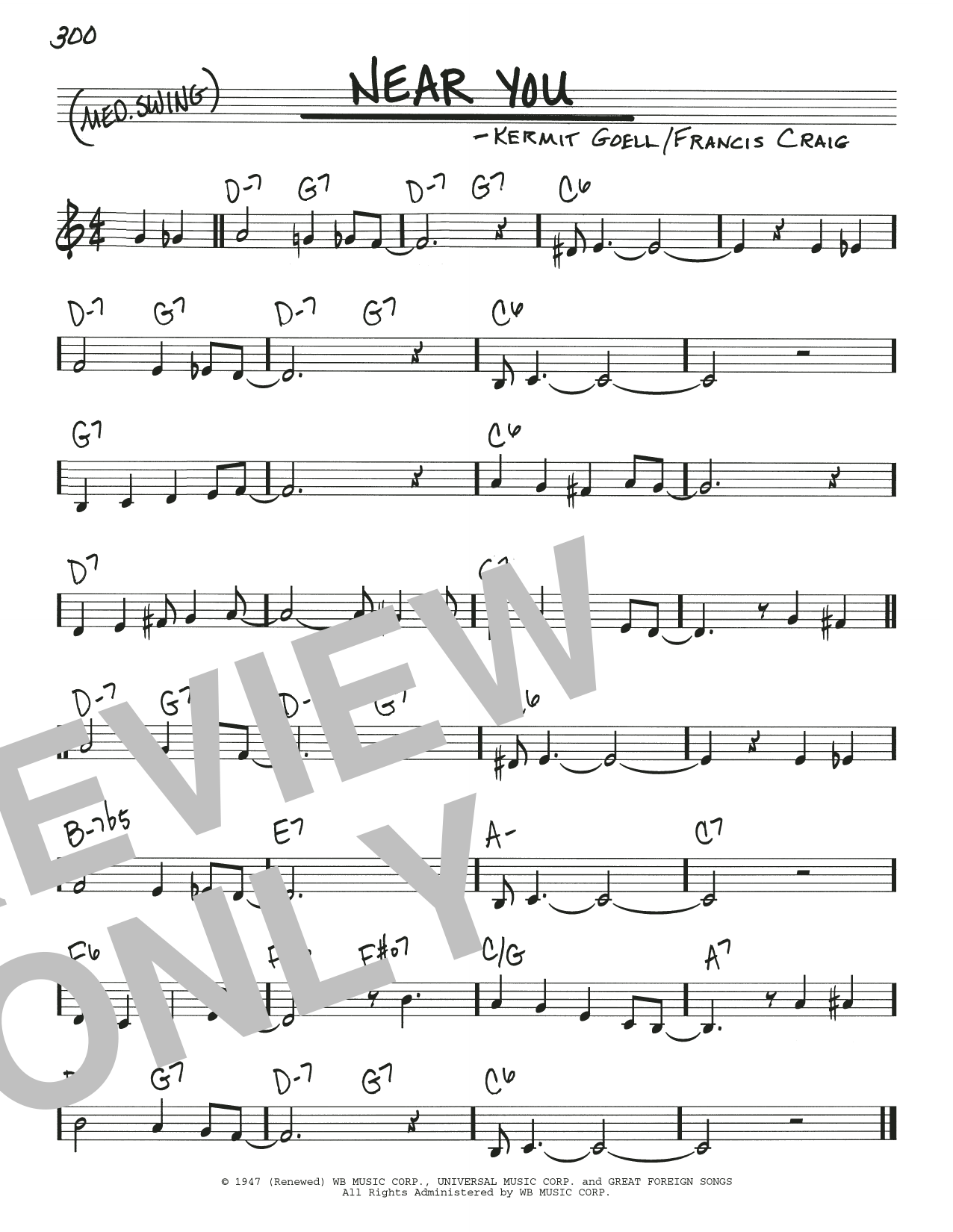 Learn to play Kermit Goell Near You sheet music for Real Book – Melody & Chords in minutes. Price: 5.9900$ Kermit Goell Near You sheet music notes and chords arranged for Real Book – Melody & Chords