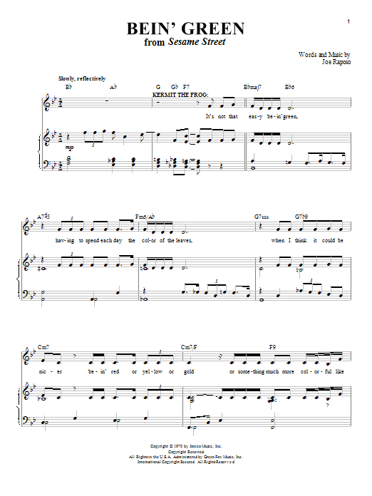 Kermit The Frog Bein' Green sheet music notes and chords. Download Printable PDF.