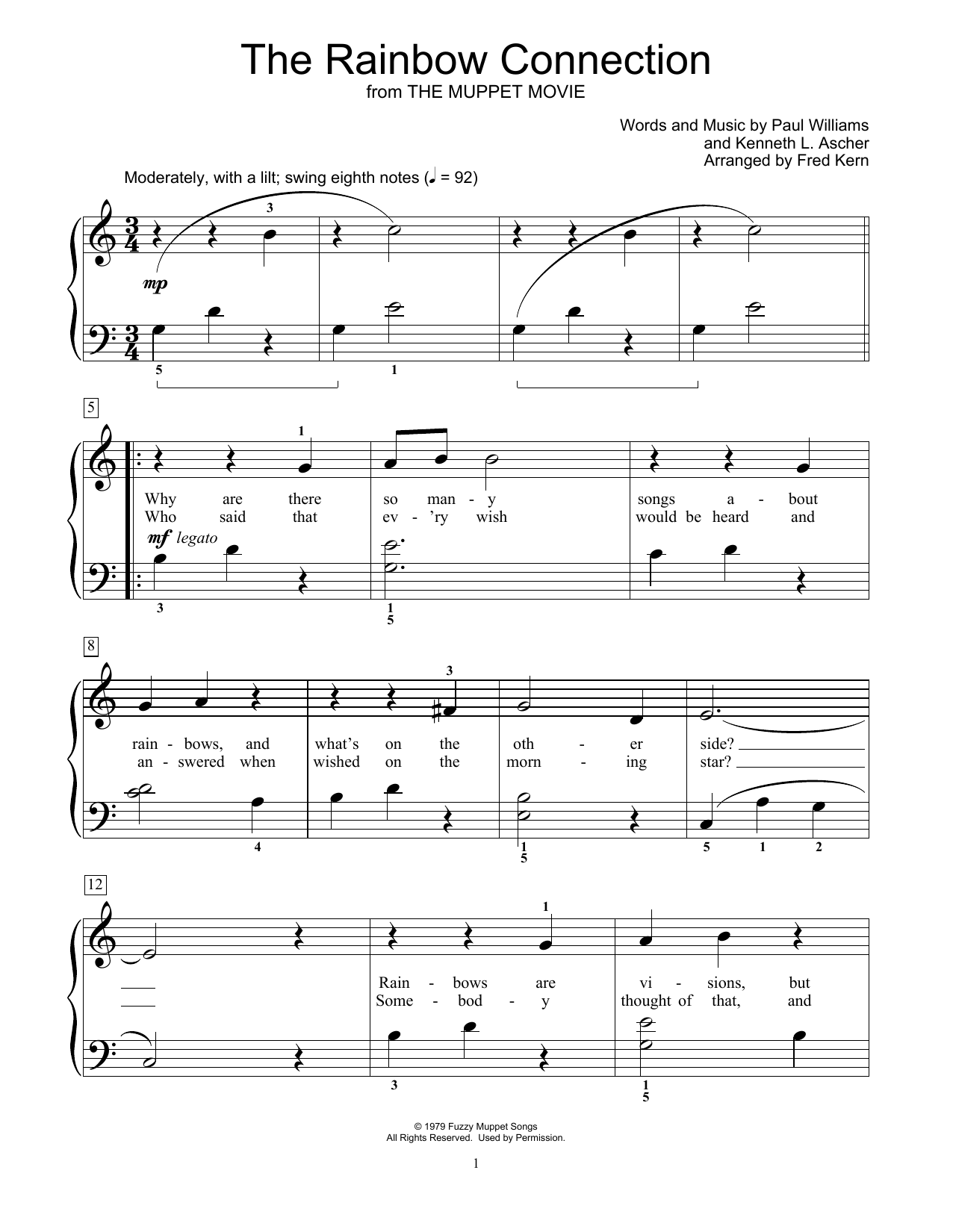 Kermit The Frog The Rainbow Connection sheet music notes and chords arranged for Educational Piano