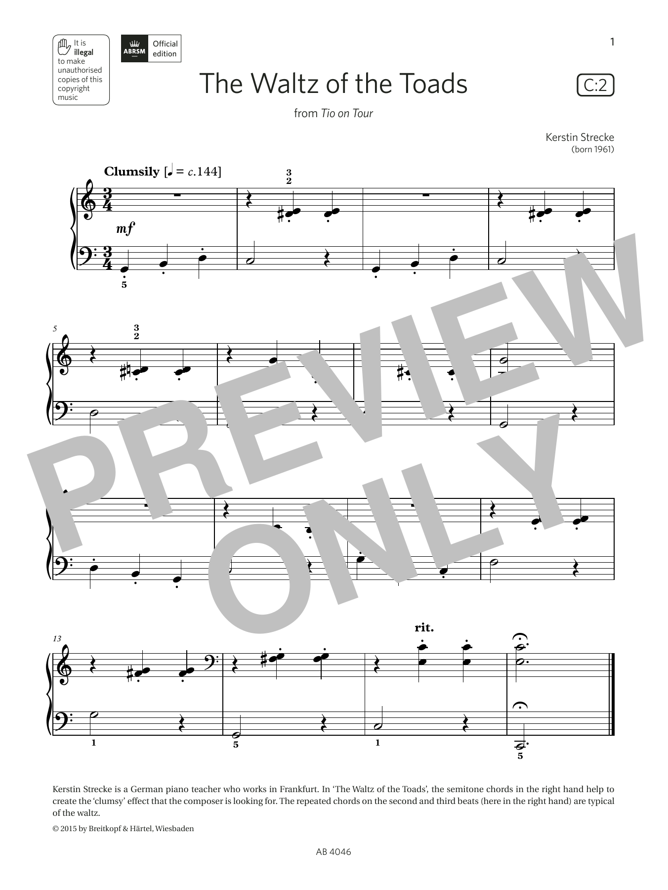 Kerstin Strecke The Waltz of the Toads (Grade Initial, list C2, from the ABRSM Piano Syllabus 2023 & 2024) sheet music notes and chords. Download Printable PDF.