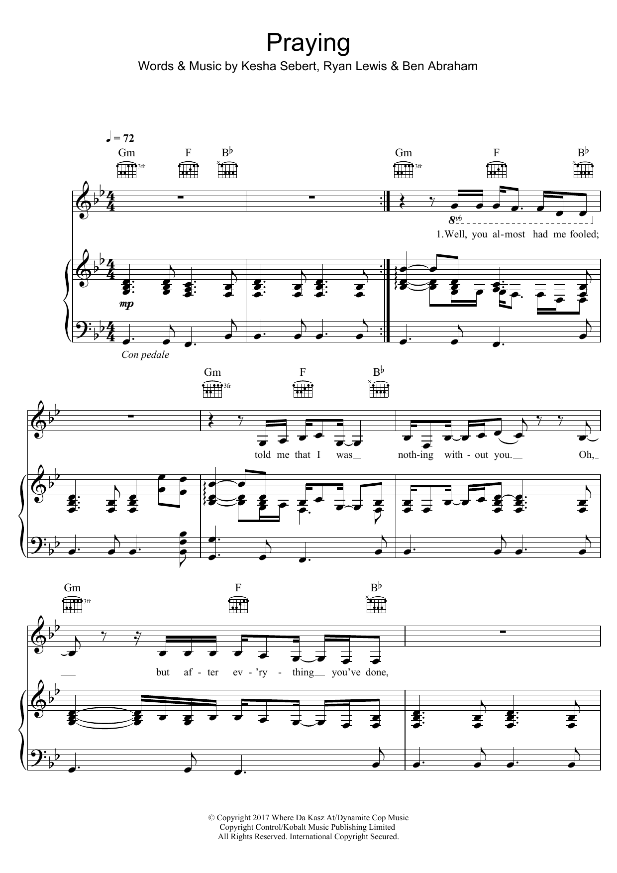 Kesha Praying sheet music notes and chords. Download Printable PDF.