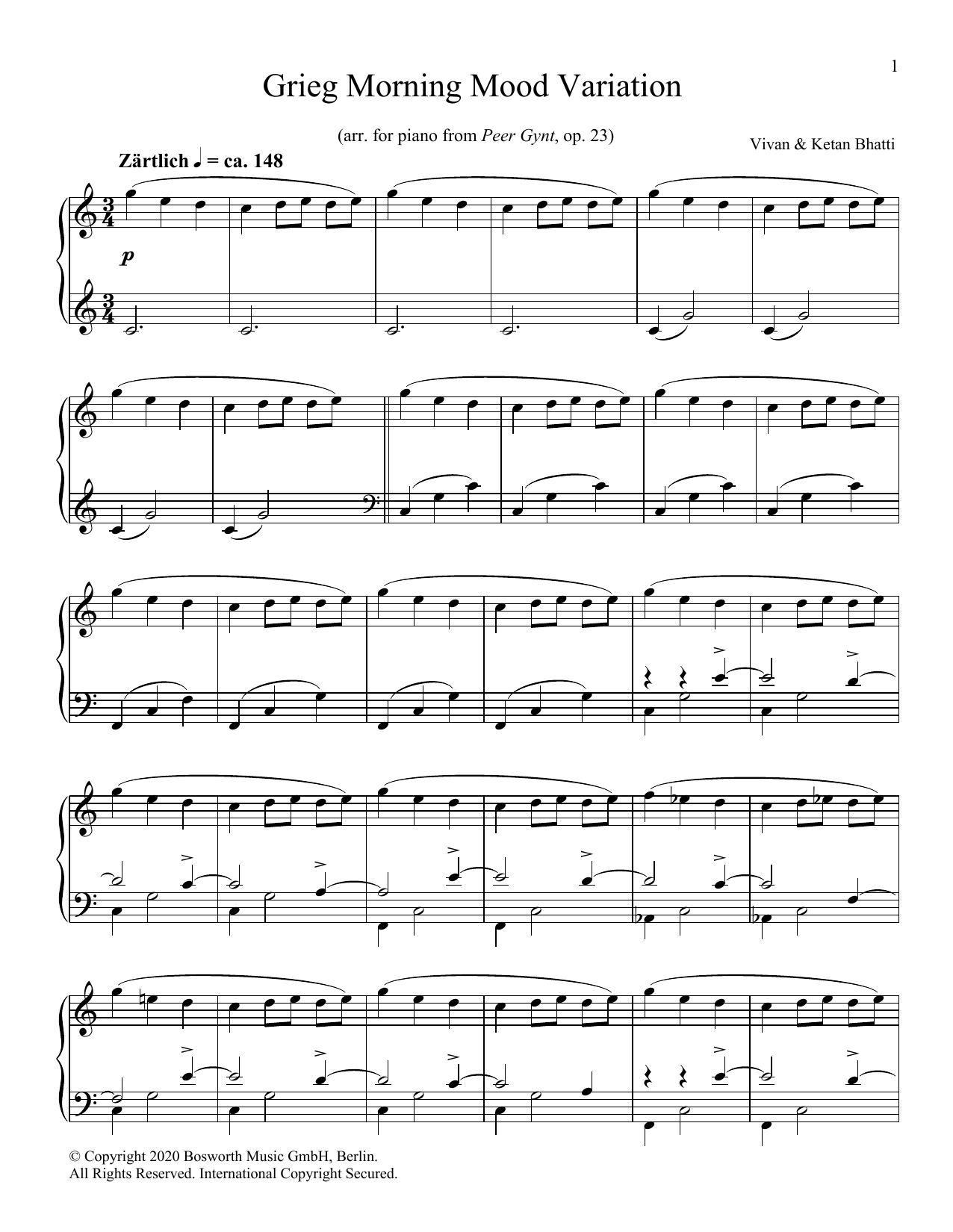 Learn to play Ketan & Vivan Bhatti Grieg Morning Mood Variation sheet music for Piano Solo in minutes. Price: 7.8900$ Ketan & Vivan Bhatti Grieg Morning Mood Variation sheet music notes and chords arranged for Piano Solo