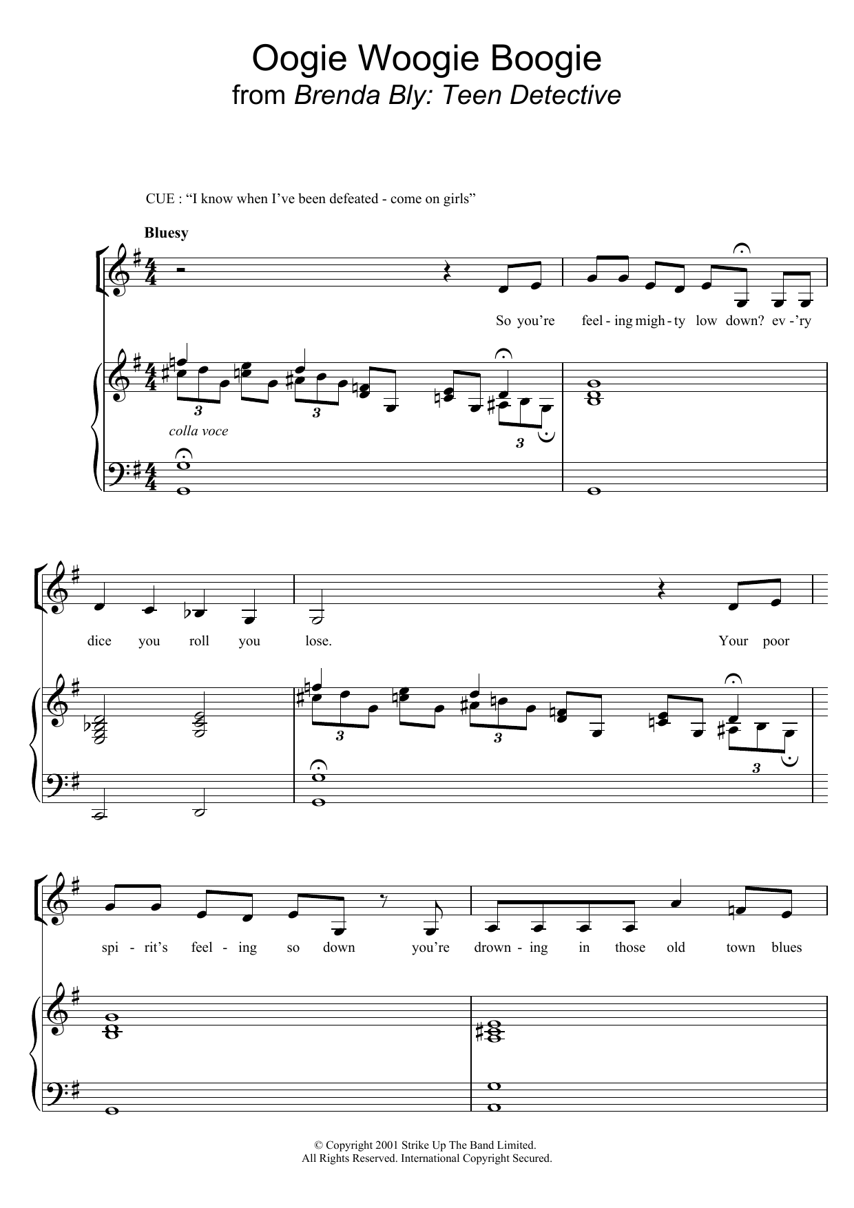 Learn to play Charles Miller & Kevin Hammonds Oogie Woogie Boogie (From Brenda Bly: Teen Detective) sheet music for Piano & Vocal in minutes. Price: 7.8900$ Charles Miller & Kevin Hammonds Oogie Woogie Boogie (From Brenda Bly: Teen Detective) sheet music notes and chords arranged for Piano & Vocal