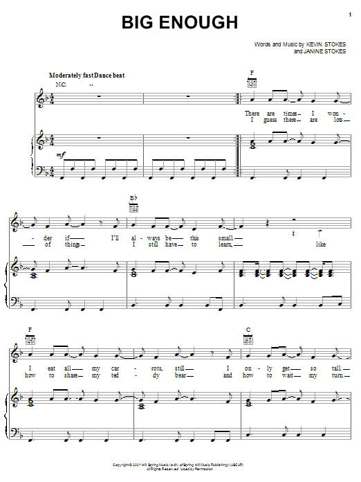 Learn to play Kevin Stokes Big Enough sheet music for Piano, Vocal & Guitar Chords (Right-Hand Melody) in minutes. Price: 7.8900$ Kevin Stokes Big Enough sheet music notes and chords arranged for Piano, Vocal & Guitar Chords (Right-Hand Melody)