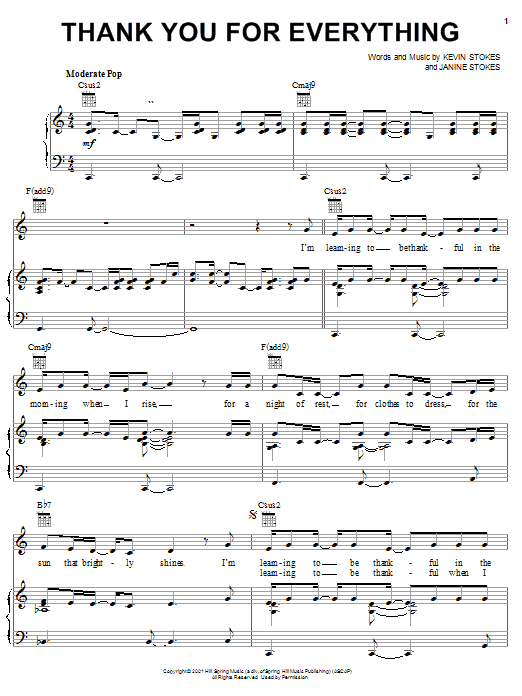 Kevin Stokes Thank You For Everything sheet music notes and chords arranged for Piano, Vocal & Guitar Chords (Right-Hand Melody)