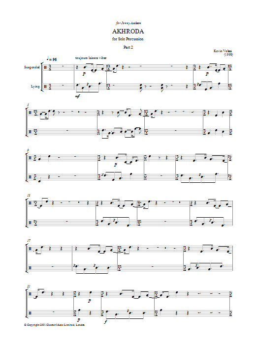 Learn to play Kevin Volans Akhroda, Pt.2 sheet music for Piano, Vocal & Guitar Chords in minutes. Price: 7.8900$ Kevin Volans Akhroda, Pt.2 sheet music notes and chords arranged for Piano, Vocal & Guitar Chords