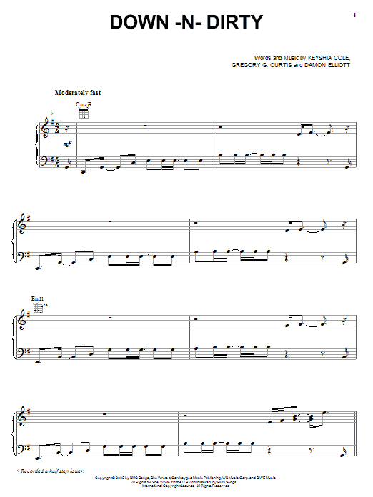 Learn to play Keyshia Cole Down-N-Dirty sheet music for Piano, Vocal & Guitar Chords (Right-Hand Melody) in minutes. Price: 7.8900$ Keyshia Cole Down-N-Dirty sheet music notes and chords arranged for Piano, Vocal & Guitar Chords (Right-Hand Melody)