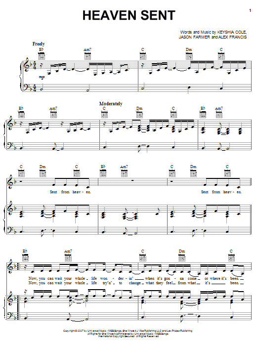 Keyshia Cole Heaven Sent sheet music notes and chords. Download Printable PDF.