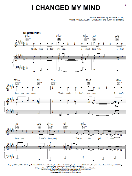 Keyshia Cole I Changed My Mind sheet music notes and chords arranged for Piano, Vocal & Guitar Chords (Right-Hand Melody)