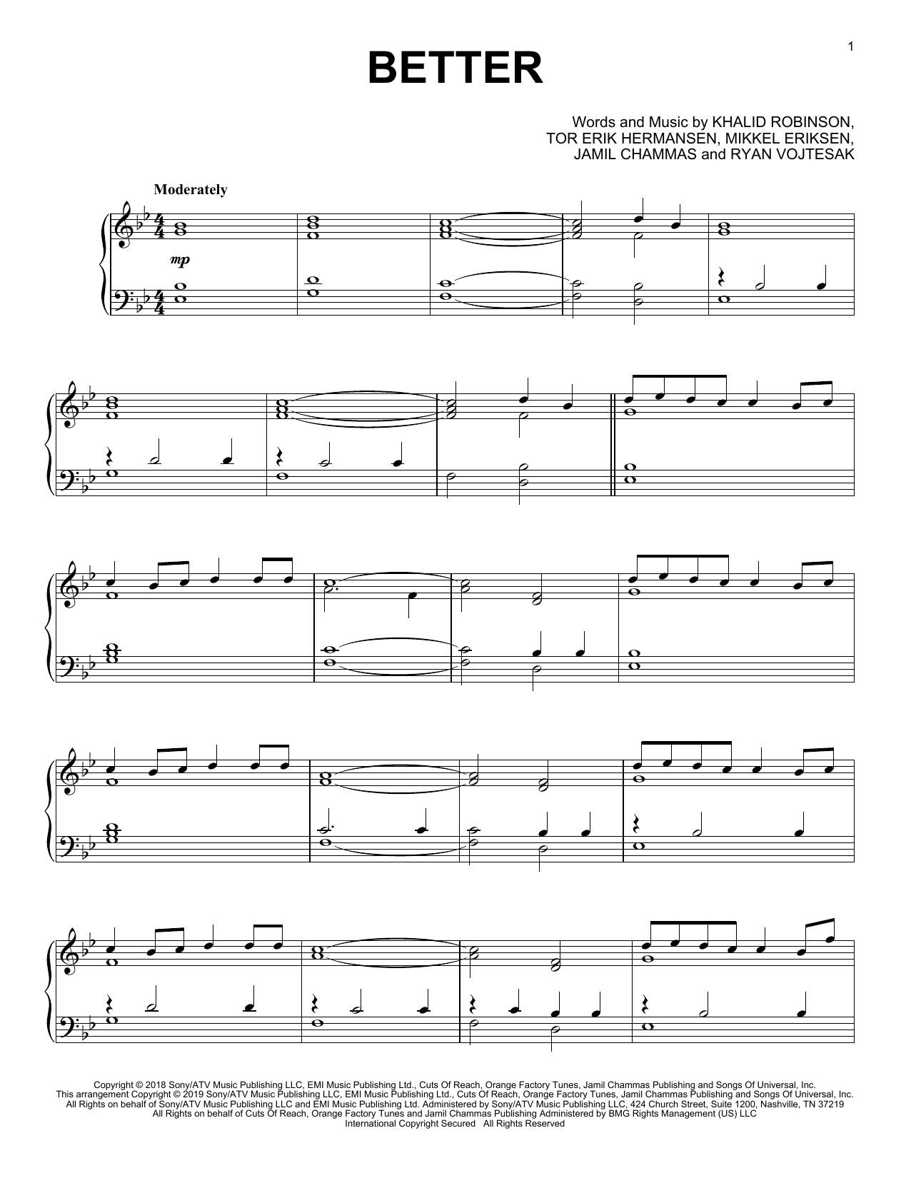Learn to play Khalid Better sheet music for Piano Solo in minutes. Price: 7.8900$ Khalid Better sheet music notes and chords arranged for Piano Solo