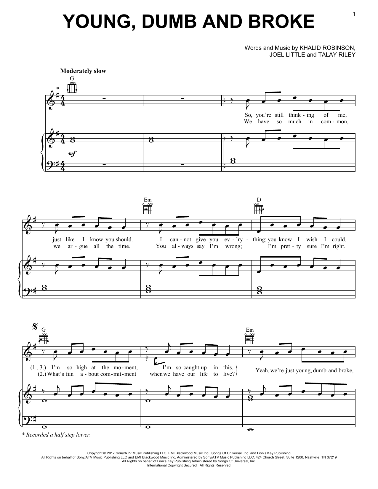 Learn to play Khalid Young, Dumb & Broke sheet music for Piano, Vocal & Guitar Chords in minutes. Price: 7.8900$ Khalid Young, Dumb & Broke sheet music notes and chords arranged for Piano, Vocal & Guitar Chords