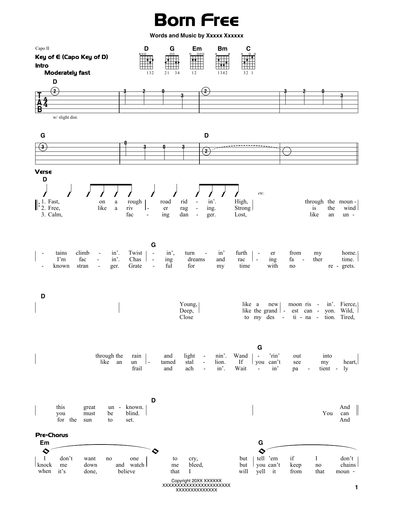 Kid Rock Born Free sheet music notes and chords. Download Printable PDF.