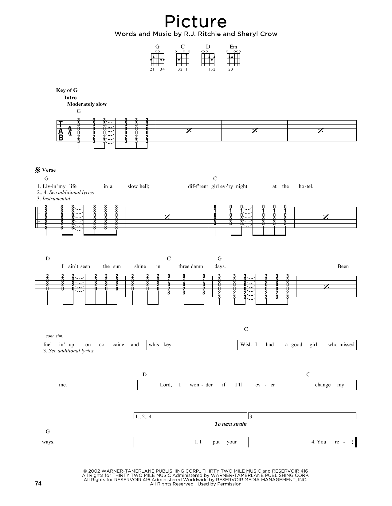 Kid Rock Picture (feat. Sheryl Crow) sheet music notes and chords. Download Printable PDF.