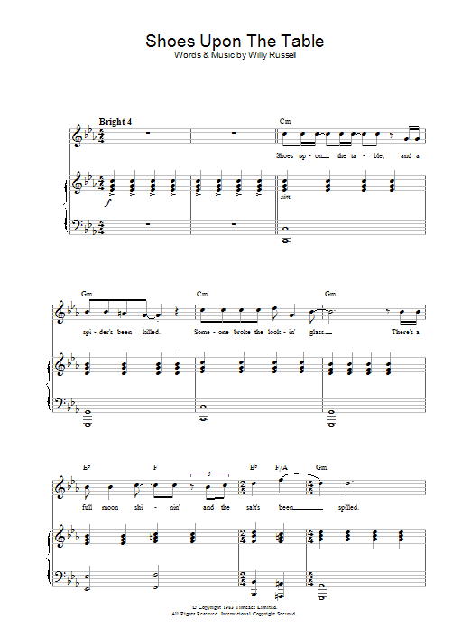 Learn to play Kiki Dee Shoes Upon The Table (from Blood Brothers) sheet music for Piano, Vocal & Guitar Chords in minutes. Price: 7.8900$ Kiki Dee Shoes Upon The Table (from Blood Brothers) sheet music notes and chords arranged for Piano, Vocal & Guitar Chords
