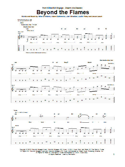 Learn to play Killswitch Engage Beyond The Flames sheet music for Guitar Tab in minutes. Price: 7.8900$ Killswitch Engage Beyond The Flames sheet music notes and chords arranged for Guitar Tab