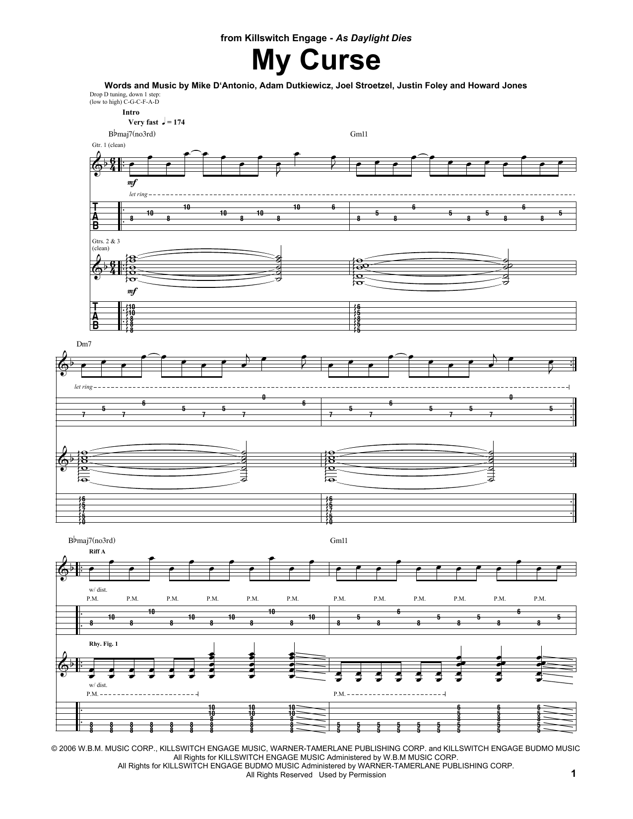 Killswitch Engage My Curse sheet music notes and chords arranged for Guitar Tab