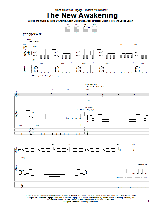 Learn to play Killswitch Engage The New Awakening sheet music for Guitar Tab in minutes. Price: 7.8900$ Killswitch Engage The New Awakening sheet music notes and chords arranged for Guitar Tab