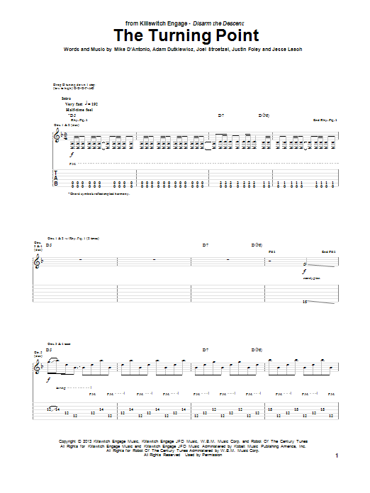 Learn to play Killswitch Engage The Turning Point sheet music for Guitar Tab in minutes. Price: 7.8900$ Killswitch Engage The Turning Point sheet music notes and chords arranged for Guitar Tab