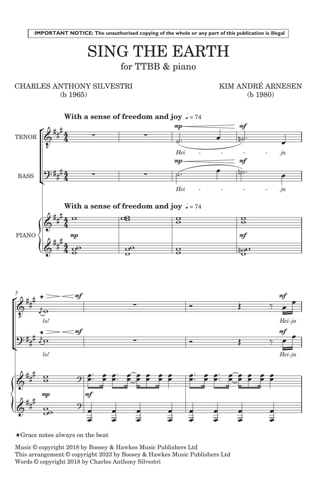 Learn to play Kim André Arnesen Sing The Earth (Lower Voices) sheet music for TTBB Choir in minutes. Price: 3.9900$ Kim André Arnesen Sing The Earth (Lower Voices) sheet music notes and chords arranged for TTBB Choir