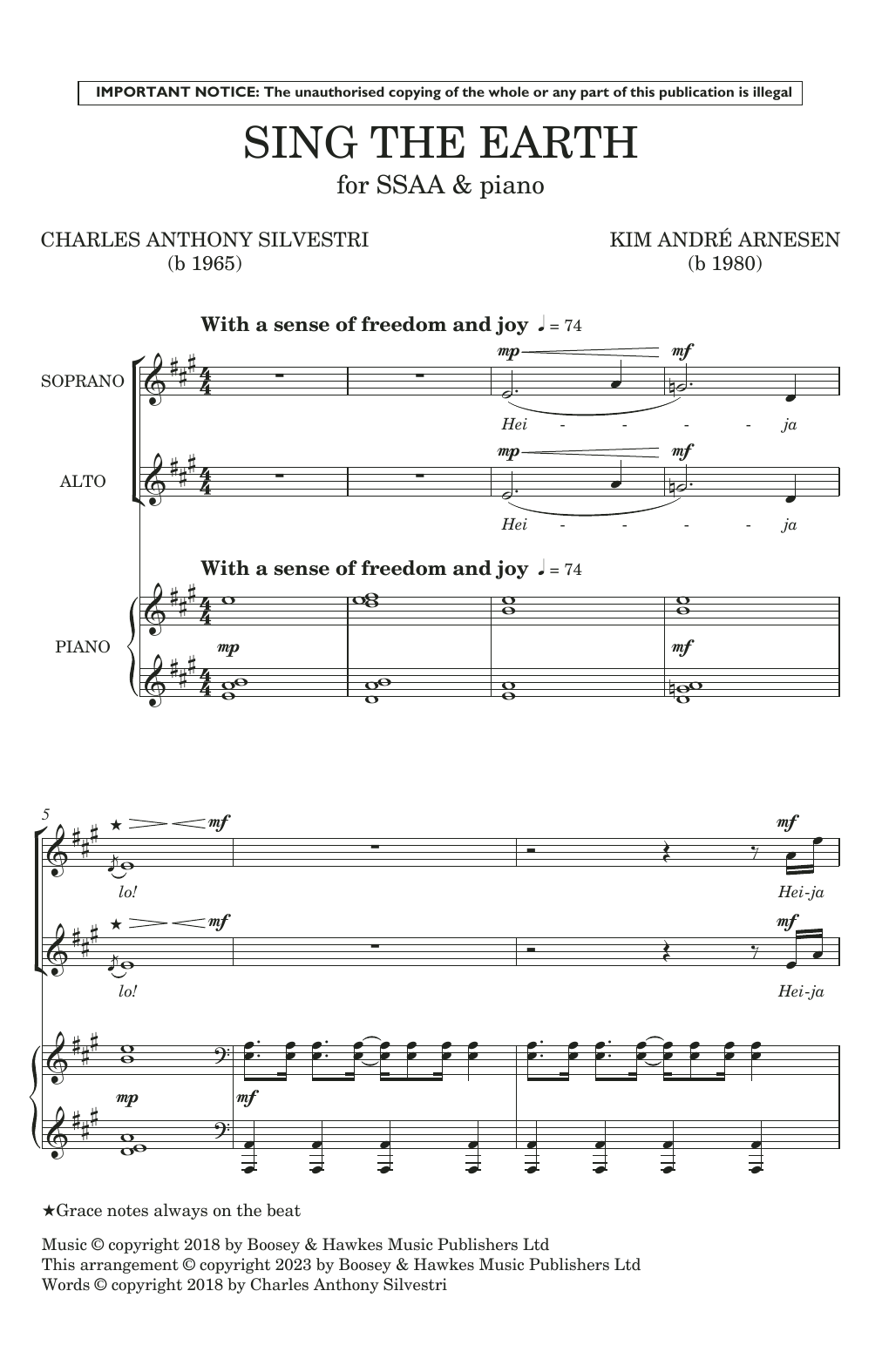 Learn to play Kim André Arnesen Sing The Earth (Upper Voices) sheet music for SSAA Choir in minutes. Price: 3.9900$ Kim André Arnesen Sing The Earth (Upper Voices) sheet music notes and chords arranged for SSAA Choir