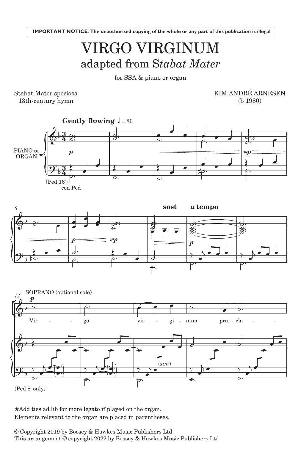 Learn to play Kim André Arnesen Virgo Virginum (Adapted from Stabat Mater) sheet music for SSA Choir in minutes. Price: 3.9900$ Kim André Arnesen Virgo Virginum (Adapted from Stabat Mater) sheet music notes and chords arranged for SSA Choir