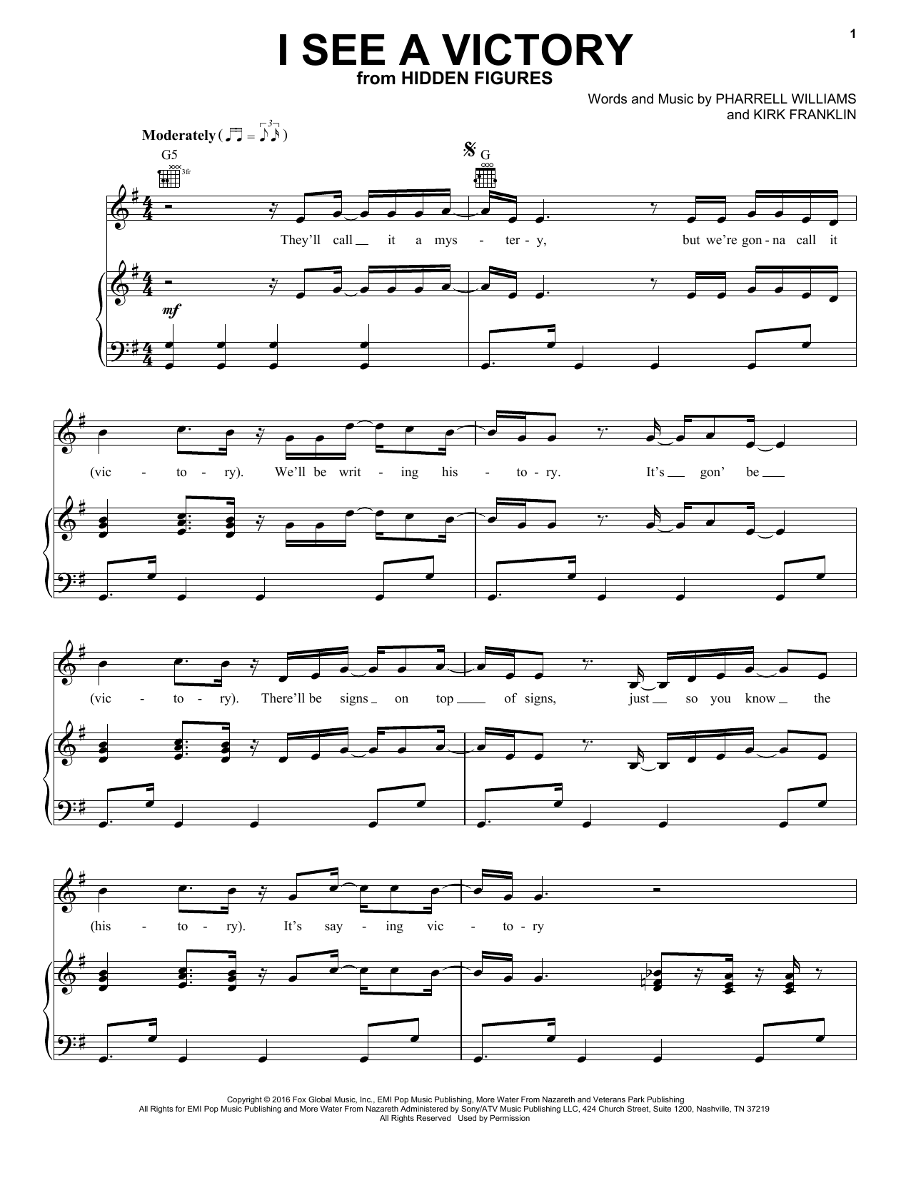 Learn to play Kim Burrell and Pharrell Williams I See A Victory sheet music for Piano, Vocal & Guitar Chords (Right-Hand Melody) in minutes. Price: 7.8900$ Kim Burrell and Pharrell Williams I See A Victory sheet music notes and chords arranged for Piano, Vocal & Guitar Chords (Right-Hand Melody)