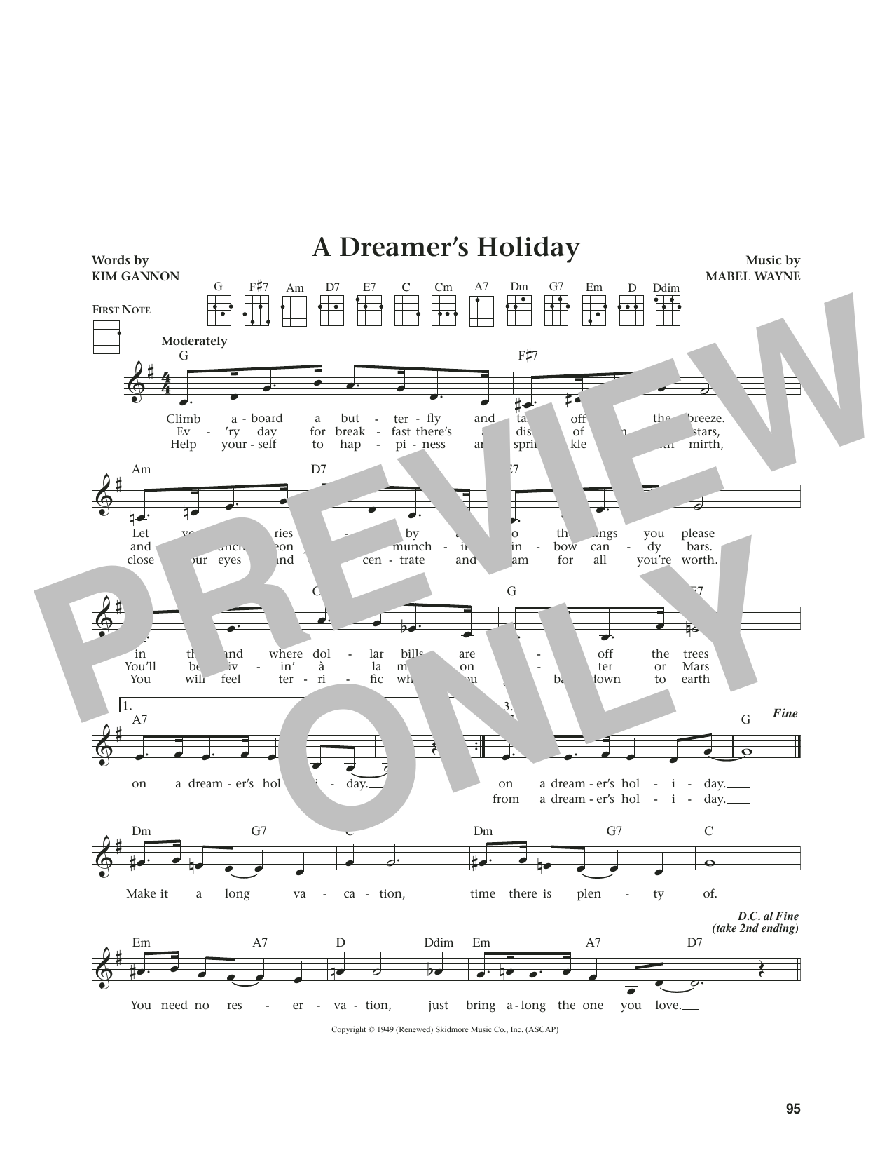 Kim Gannon A Dreamer's Holiday (from The Daily Ukulele) (arr. Jim Beloff) sheet music notes and chords. Download Printable PDF.