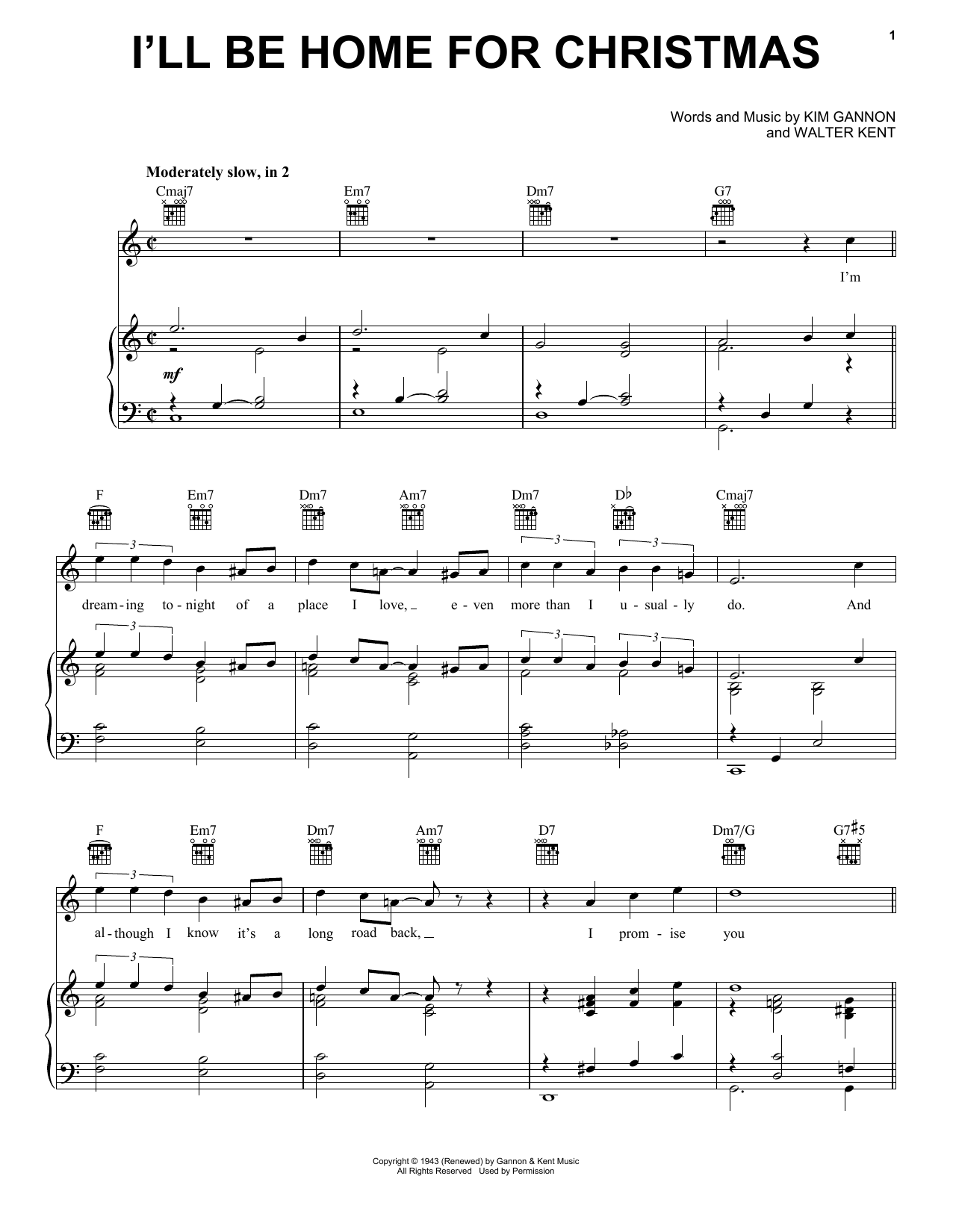 Kim Gannon & Walter Kent I'll Be Home For Christmas sheet music notes and chords. Download Printable PDF.