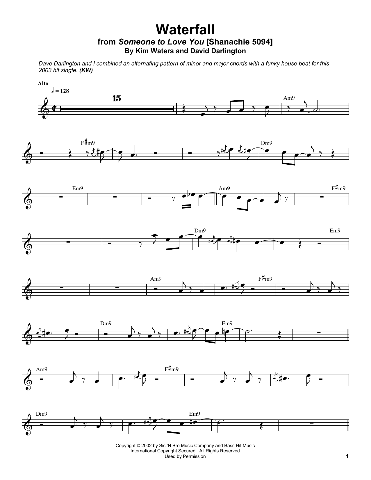 Learn to play Kim Waters Waterfall sheet music for Alto Sax Transcription in minutes. Price: 6.9900$ Kim Waters Waterfall sheet music notes and chords arranged for Alto Sax Transcription