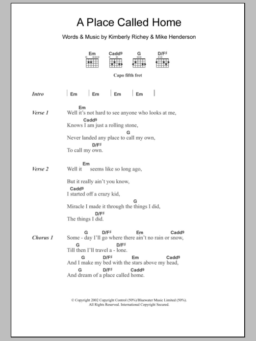 Kimberly Richey A Place Called Home sheet music notes and chords. Download Printable PDF.