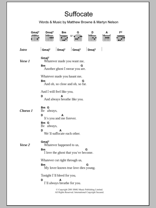 King Adora Suffocate sheet music notes and chords arranged for Guitar Chords/Lyrics