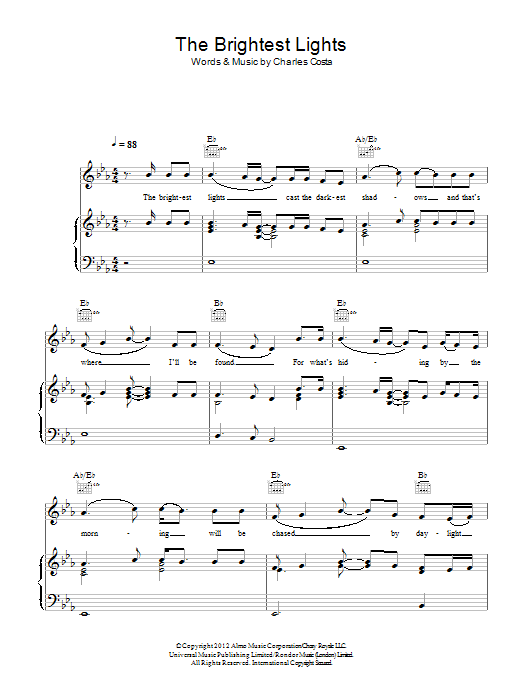 Learn to play King Charles The Brightest Lights (feat. Mumford & Sons) sheet music for Piano, Vocal & Guitar Chords in minutes. Price: 7.8900$ King Charles The Brightest Lights (feat. Mumford & Sons) sheet music notes and chords arranged for Piano, Vocal & Guitar Chords
