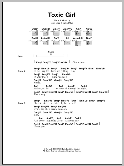 Kings Of Convenience Toxic Girl sheet music notes and chords. Download Printable PDF.