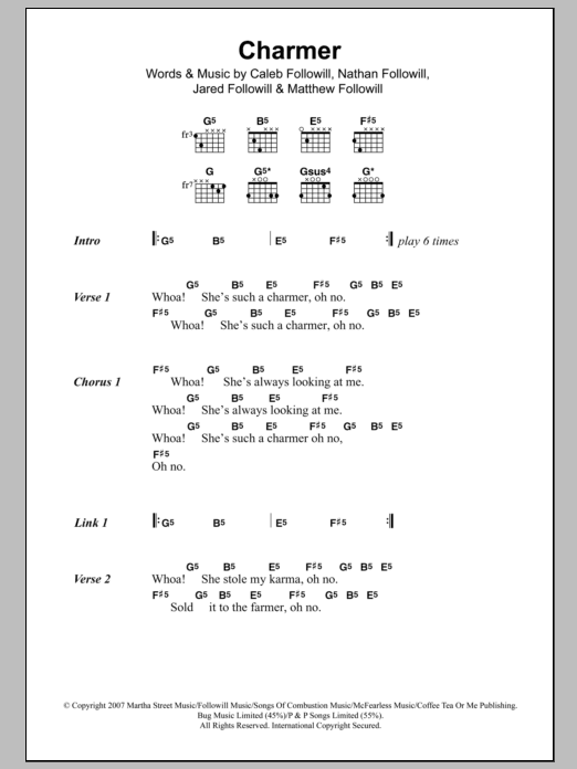 Kings Of Leon Charmer sheet music notes and chords. Download Printable PDF.