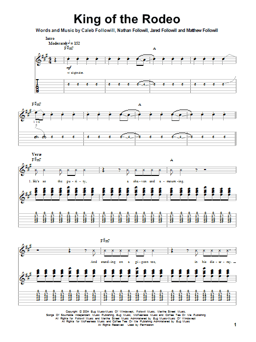 Kings Of Leon King Of The Rodeo sheet music notes and chords. Download Printable PDF.