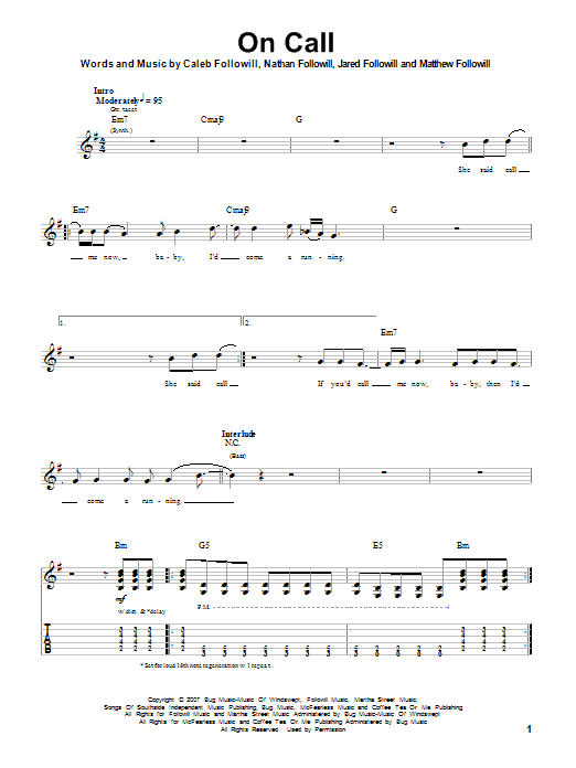 Kings Of Leon On Call sheet music notes and chords. Download Printable PDF.