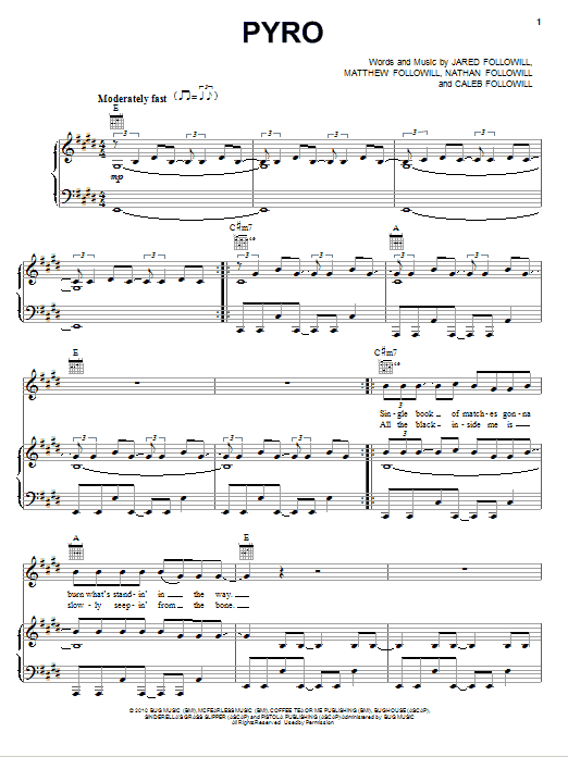 Kings Of Leon Pyro sheet music notes and chords. Download Printable PDF.